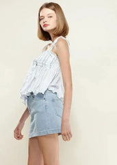 Women's Tie Front Flared Cami Blouse in Oceanstripe | Femstylo - Femstylo