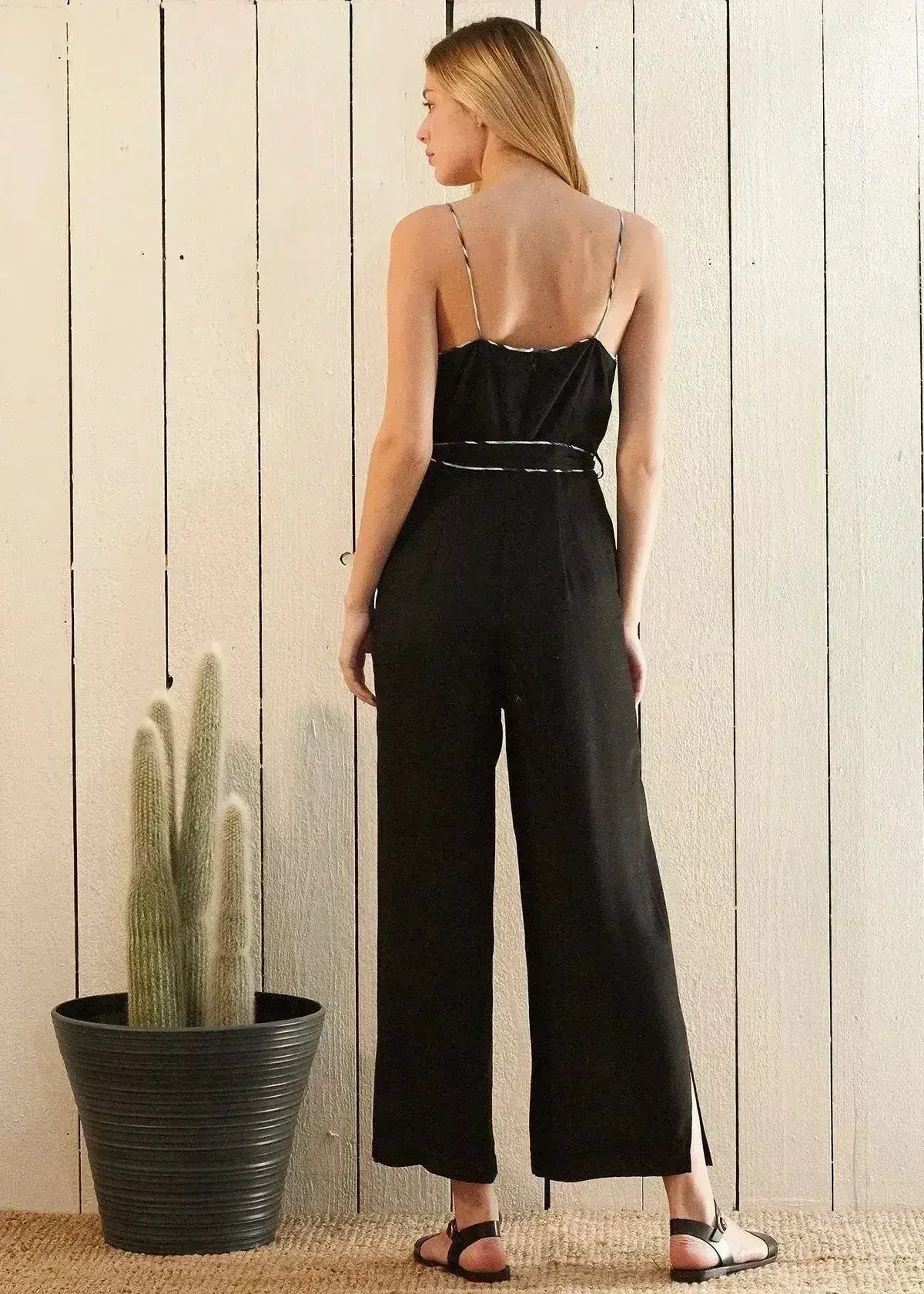 Women's Multi-color Binding Jumpsuit in Black - Femstylo