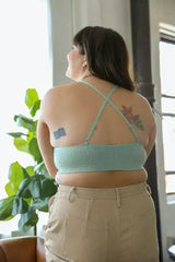 Crochet Lace High Neck Bralette – Halter Style with Cross-Back - Femstylo