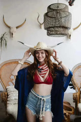 Boho Western Bead Chain Paper Hat - Summer Vacation Style | Femstylo - Femstylo