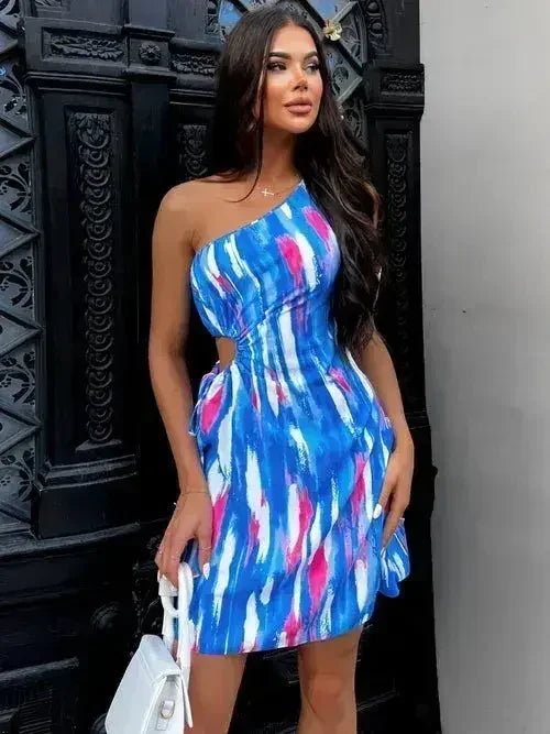 Cutout Printed Sleeveless Mini Dress - Femstylo