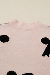 Smoke Gray Pearl Embellished Bow Pattern Loose Sweater