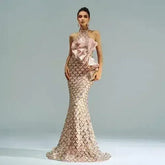 “Champagne Glam” Halter Mermaid Dress – Luxury for Elite Occasions - Femstylo