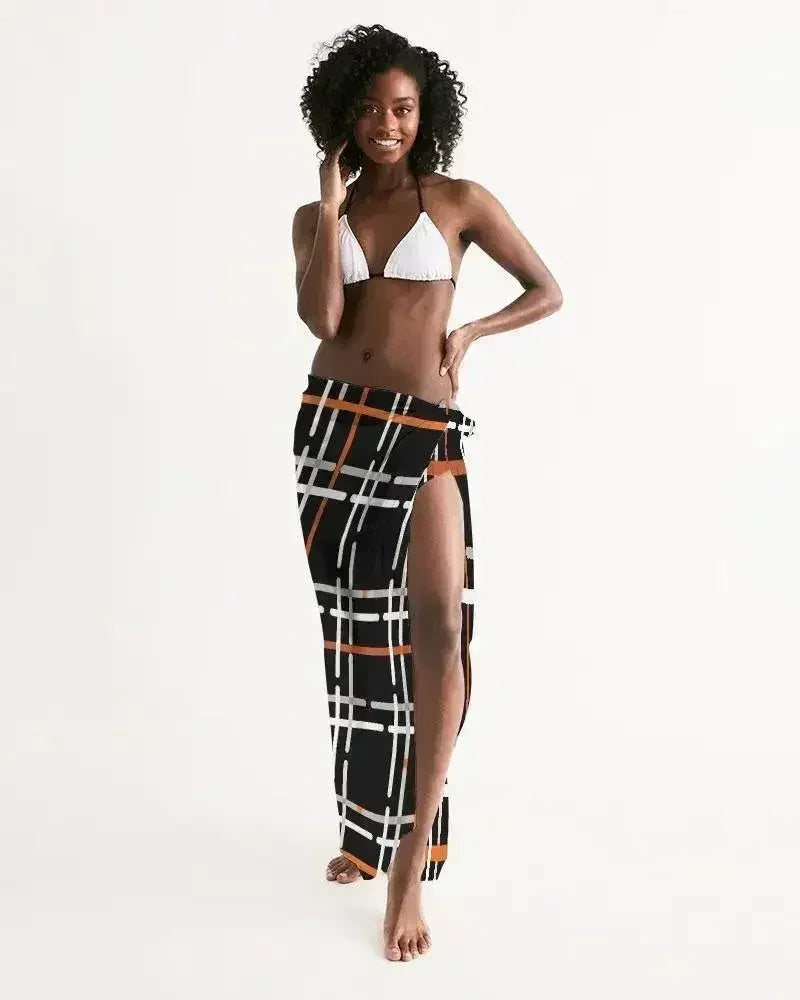 Sheer Sarong Swimsuit Cover Up Wrap / Black and Orange Plaid - Femstylo