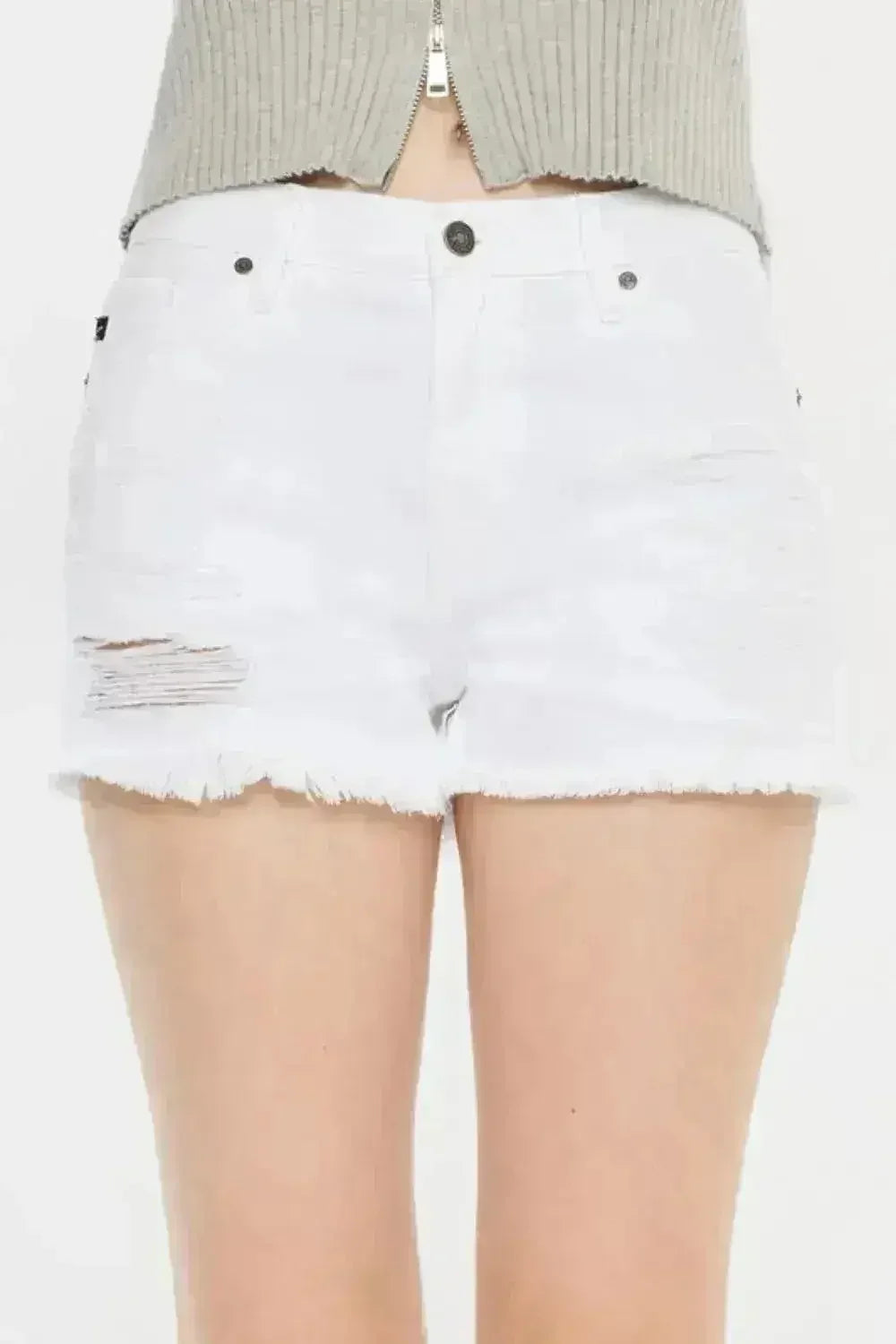 Kancan Raw Hem Distressed Denim Shorts - Femstylo