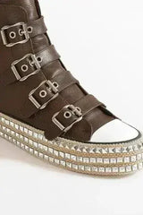 Beast Fashion Multi-Buckle Straps Studded Platform Sneakers - Femstylo