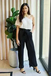 Dress Day Marvelous in Manhattan One-Shoulder Jumpsuit in White/Black - Femstylo