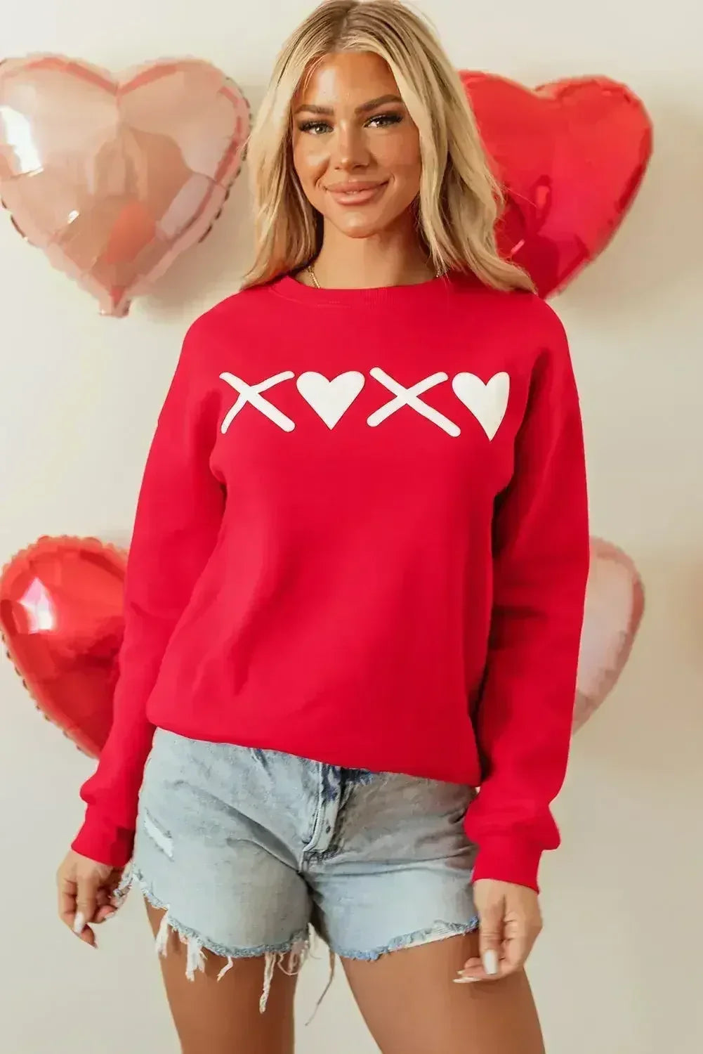 Red Puff XOXO Print Valentines Heart Sweatshirt - Femstylo
