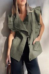 Green Bay Ruffle Plain Denim Jacket Vest