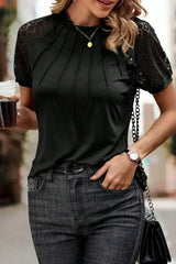 Pale Khaki Seamed Detail Contrast Lace Raglan Sleeve Tee - Femstylo