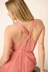 Mittoshop Cross Back Belted V Neck Tank Maxi Dress - Femstylo