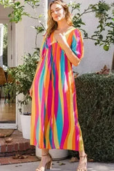 ODDI Striped Puff Sleeve Jumpsuit - Full Size Wide Leg Design - Femstylo