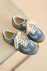 Dusk Blue Two Tone Suede Patched Lace Up Sneakers - Femstylo