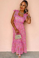 Green Floral Lace Tied Strap Empire Waist Maxi Dress - Femstylo