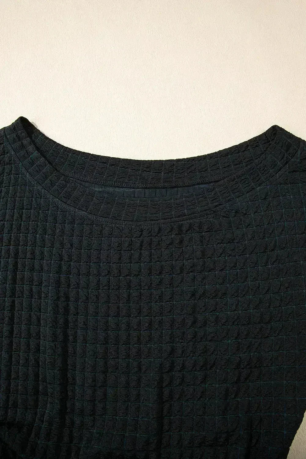 Black Checkered Mesh One Shoulder Short Sleeve Knotted Waist Jumpsuit - Femstylo