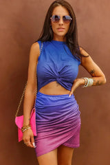 Floral Twist Front Mini Dress - Ruched Detail | Femstylo - Femstylo