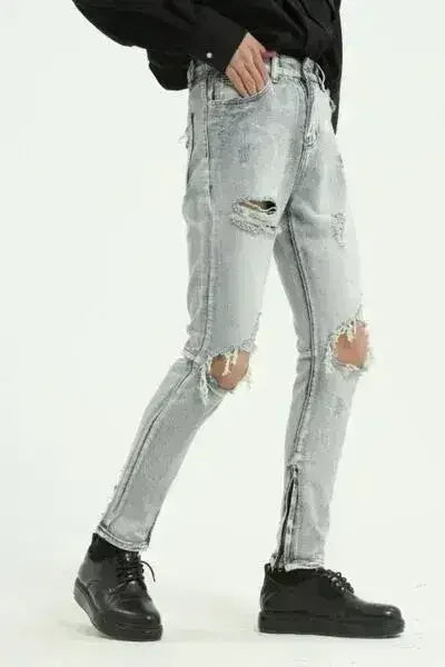 Pocketed Distressed Jeans with Side Zip - Femstylo