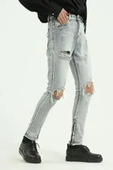 Pocketed Distressed Jeans with Side Zip - Femstylo