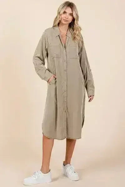 Mittoshop Button Down Long Sleeve Shirt Dress - Femstylo