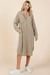Mittoshop Button Down Long Sleeve Shirt Dress - Femstylo