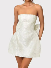 Lace-Up Sleeveless Satin Mini Dress with Bow - Femstylo