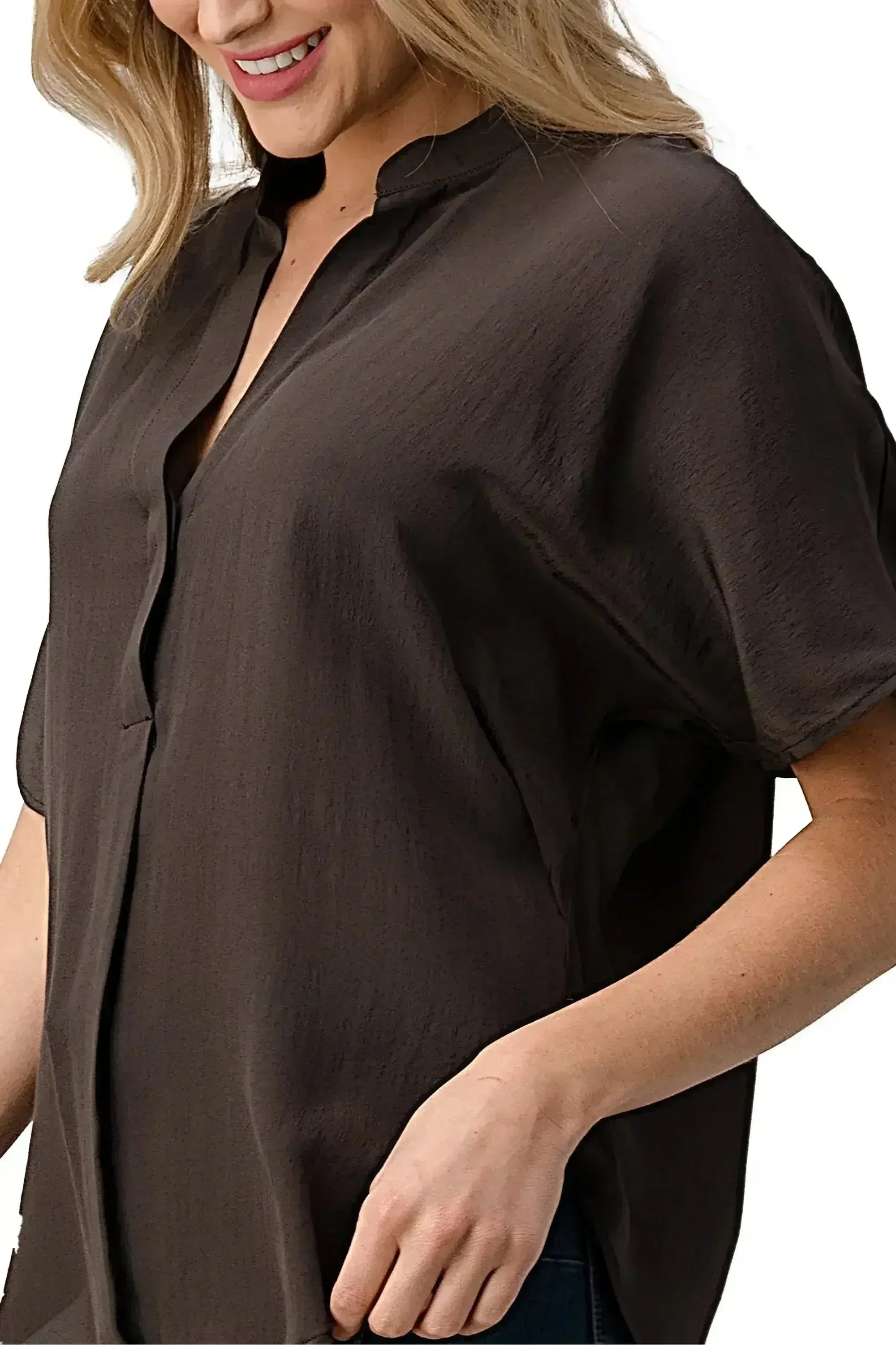 Effortless Dark Grey Oversized Button-Up Blouse for Women - Femstylo