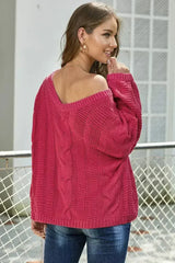 Casual Rose Bubblegum V-Neck Braided Knit Sweater - Femstylo