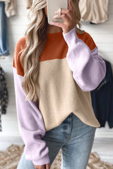 Khaki Colorblock Ribbed Knit Baggy Sweater