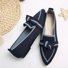 Bow Contrast Trim Point Toe Loafers - Femstylo