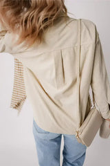 Black Houndstooth Corduroy Patchwork Flap Pocket Shacket - Femstylo