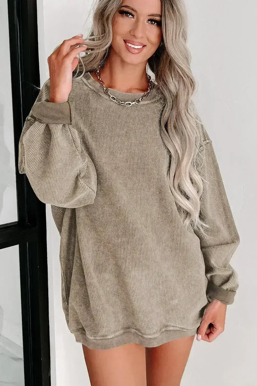 Women Ribbed Sweatshirt - Relaxed Pullover | Femstylo - Femstylo