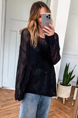 Smoke Gray Crochet Hollow-out Knit Sweater