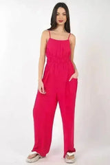 VERY J Pintuck Detail Woven Sleeveless Jumpsuit - Femstylo