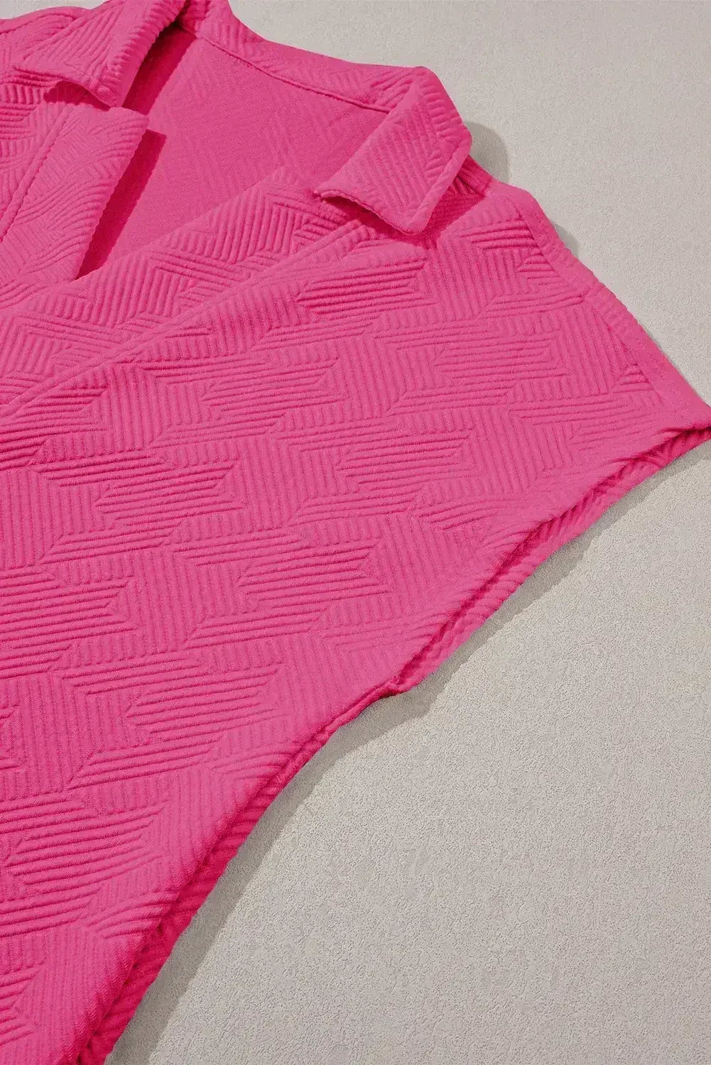 White Textured V Neck Collared Split Hem T Shirt - Femstylo