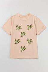 Khaki Flying Mallard Sequin Patched Graphic Tee