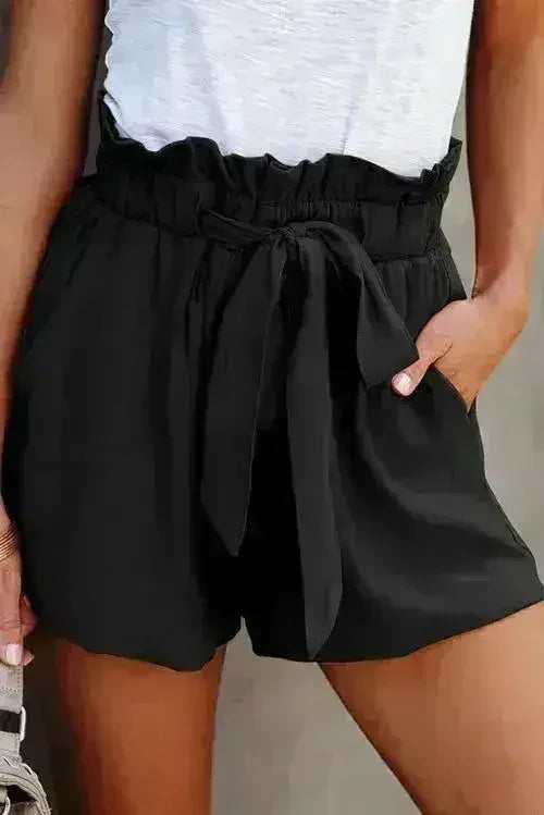 Ruffled Tied Waist Solid Shorts - Femstylo