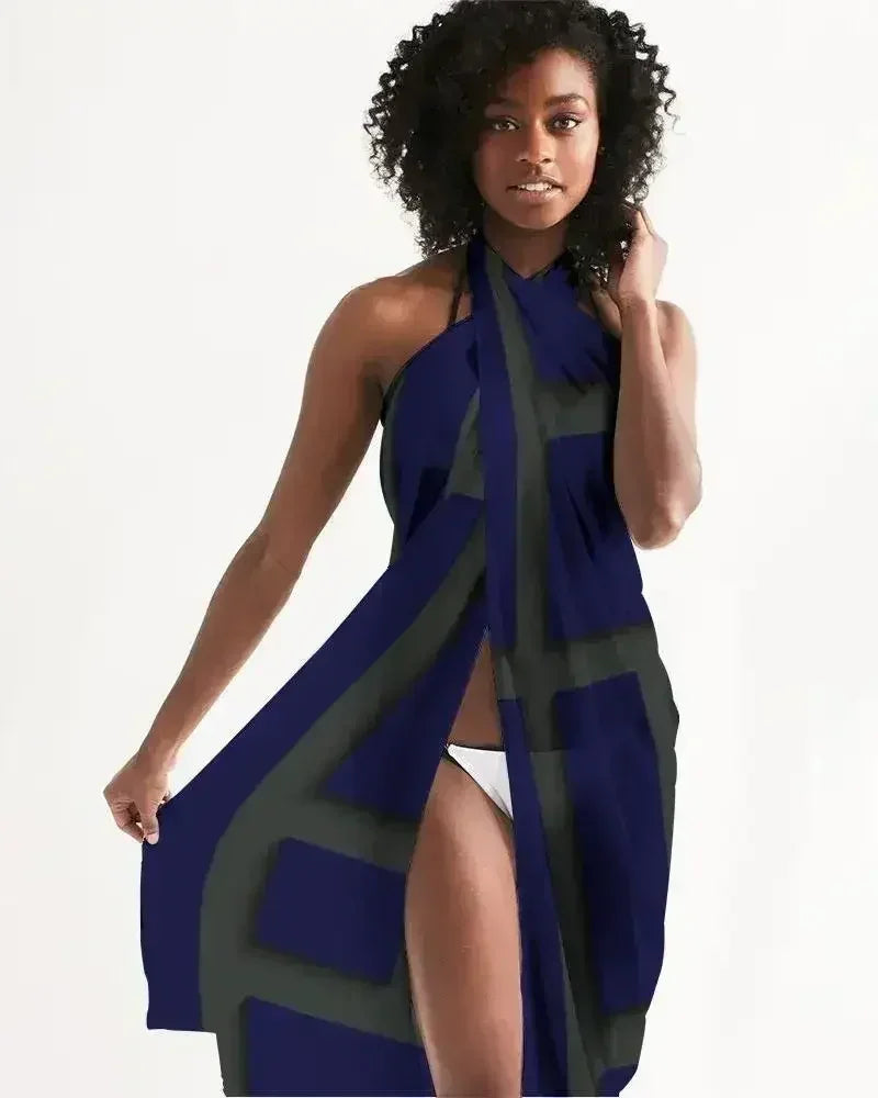 Sheer Sarong Swimsuit Cover Up Wrap / Geometric Dark Blue and Green - Femstylo