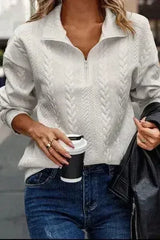 Textured Quarter Zip Long Sleeve Sweatshirt - Femstylo