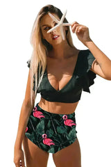 Floral Ruffled Bikini Set - High Waist Tropical Print | Femstylo - Femstylo