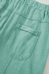 Black Mineral Wash Exposed Seam Wide Leg Cargo Pants