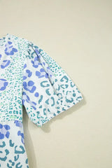 Sky Blue Leopard Bow Front Puff Sleeve Mini Dress - Femstylo