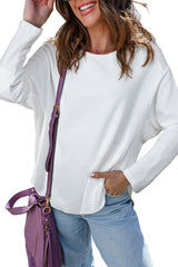 White Solid Color Waffle Ribbed Patchwork Dolman Sleeve Oversize Knit Top