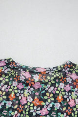 Black Sheer Mesh Floral Round Neck T Shirt with Camisole - Femstylo