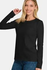 Zenana Full Size Solid Color Round Neck Long Sleeve T-Shirt - Femstylo
