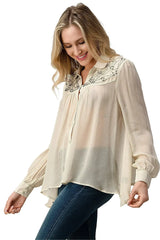 Embroidered Sheer Button-Up Blouse – Casual Elegance - Femstylo