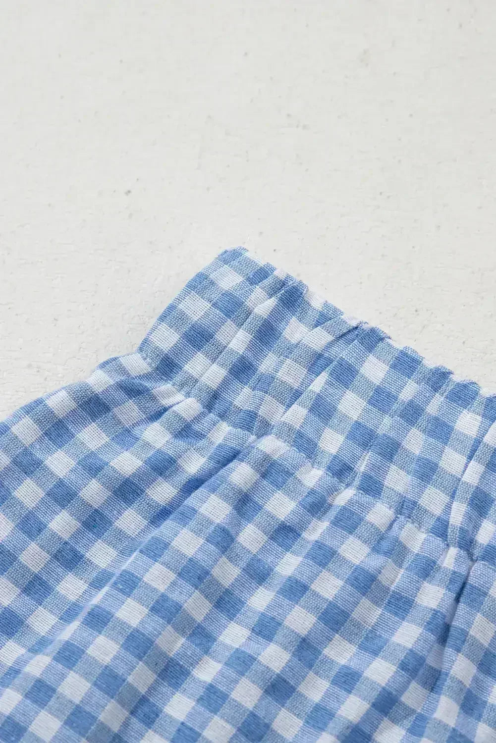 Blue Vintage Gingham Print High Waisted Loose Shorts - Femstylo