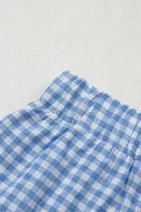Blue Vintage Gingham Print High Waisted Loose Shorts - Femstylo