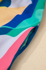 Blue Abstract Print V-Neck Short Sleeve Mini Dress - Femstylo