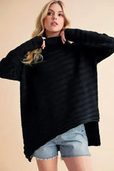 Aemi + Co Asymmetrical Side Slit Turtleneck Sweater - Femstylo