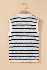 Sky Blue Striped V Neck Button Knit Vest